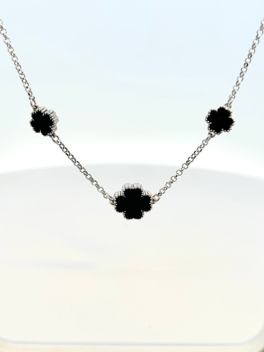 Silver Black Enamel Four Leaf Clover 16