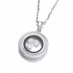 Coe & Co Circle of Life with Floating Cubic Zirconia Silver Pendant 18" Necklace