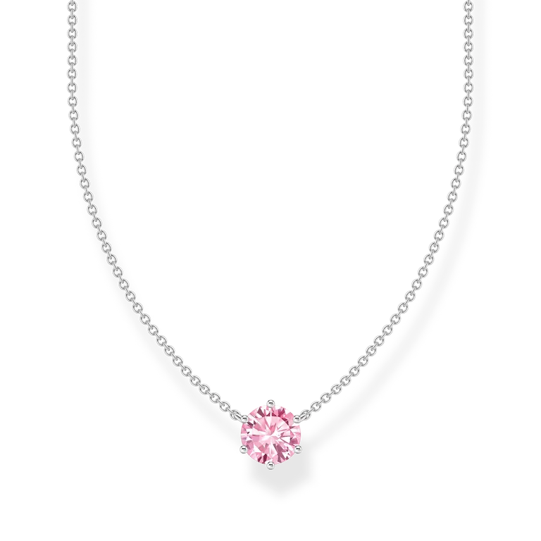 Thomas Sabo Silver Round Pink Stone Necklace