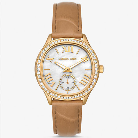Michael Kors Sage Pavé Gold-Tone and Crocodile Embossed Leather Ladies Watch
