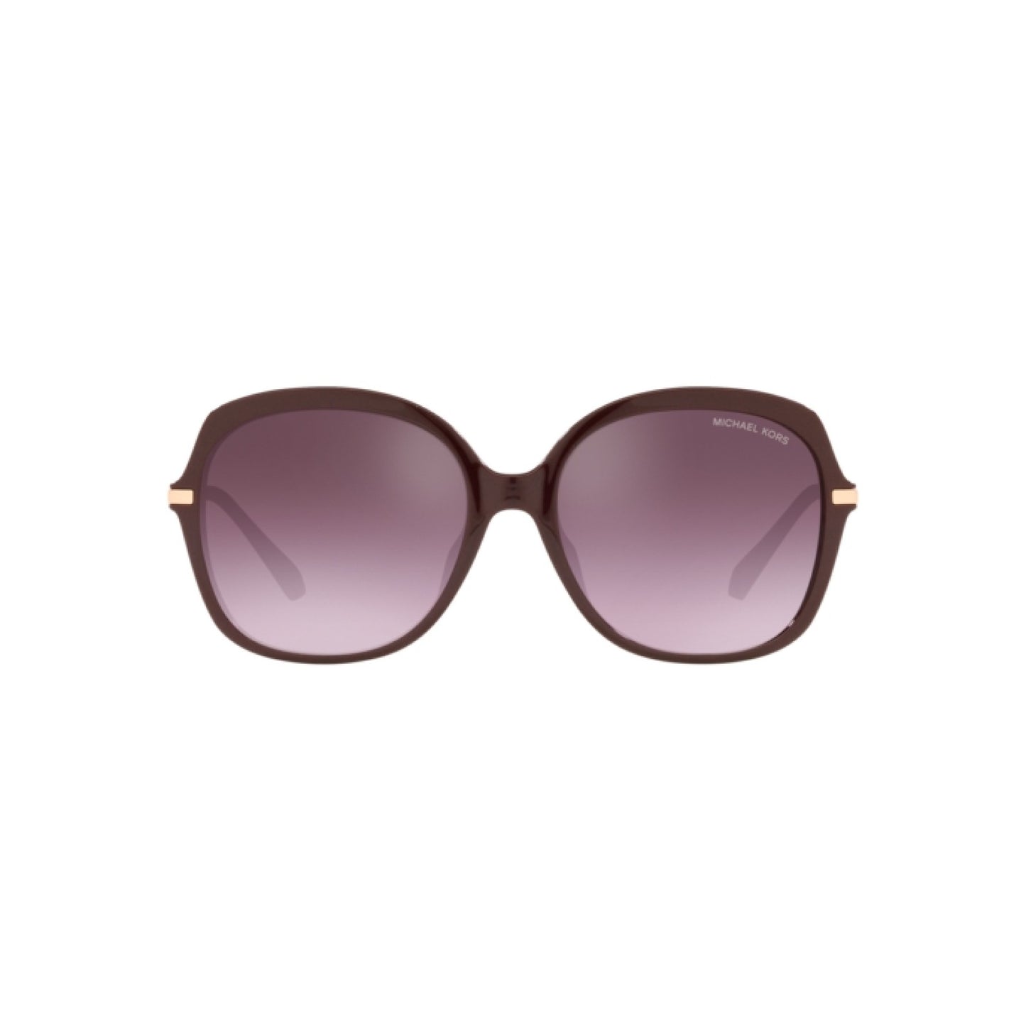 Sunglasses with a dark frame and gradient lenses on a white background
