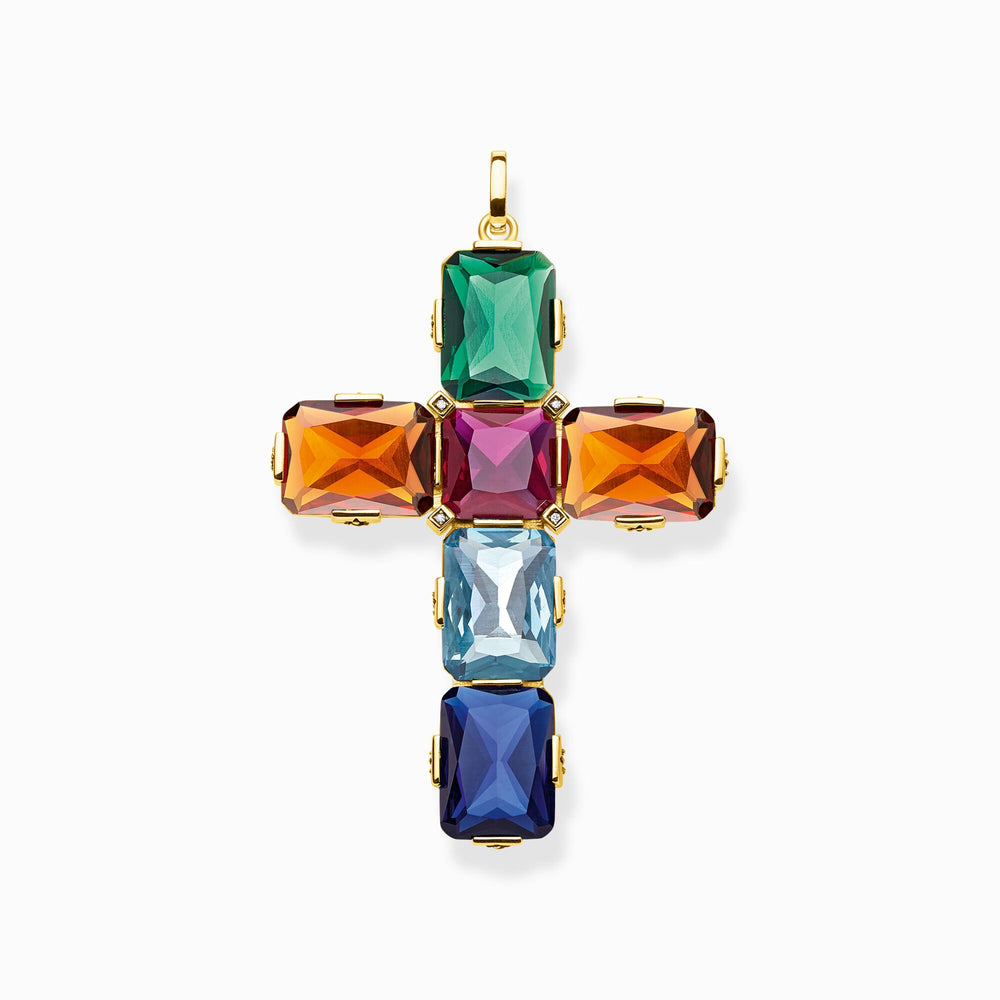 Thomas Sabo Large Gold Plated Colourful Stones Cross Pendant