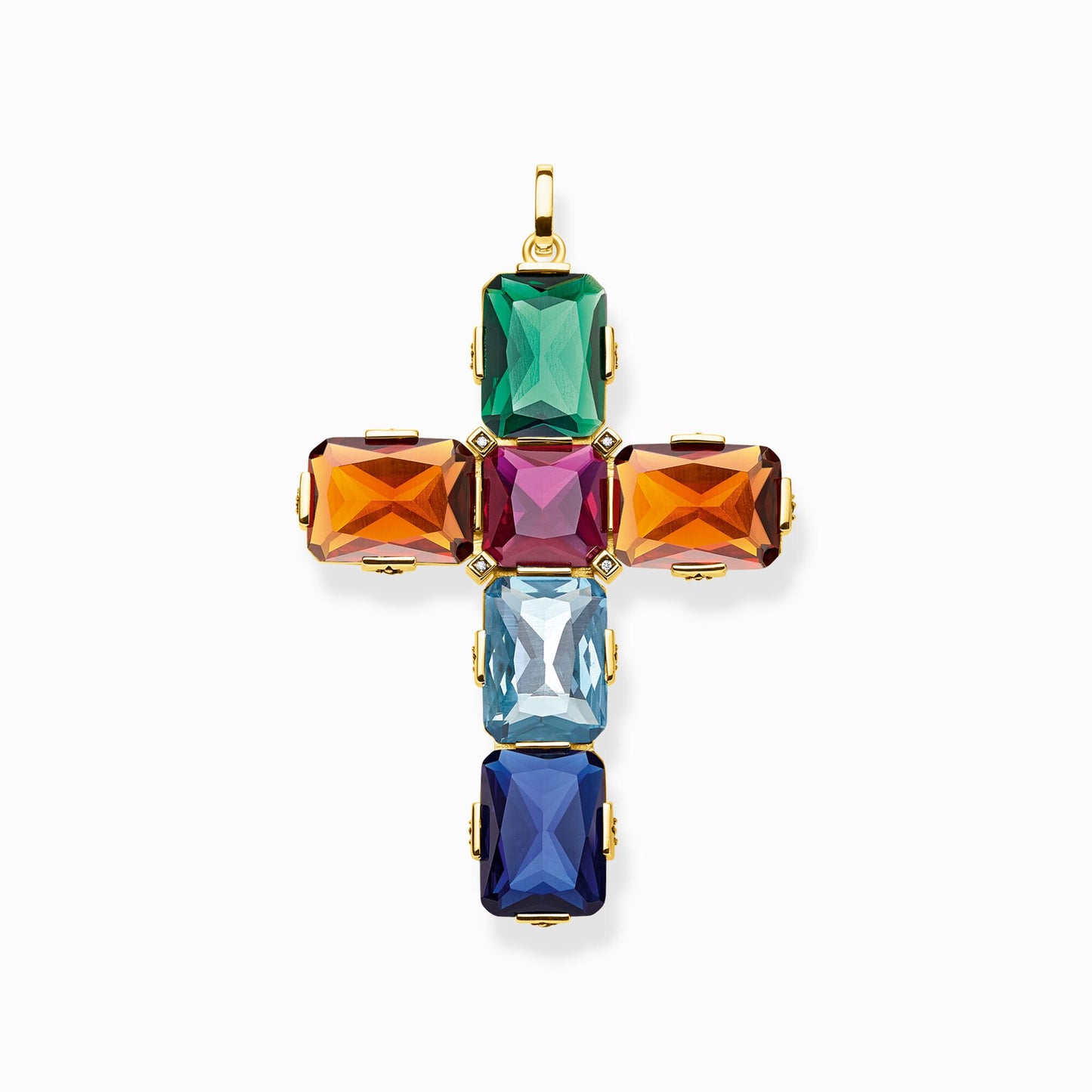 Thomas Sabo Large Gold Plated Colourful Stones Cross Pendant