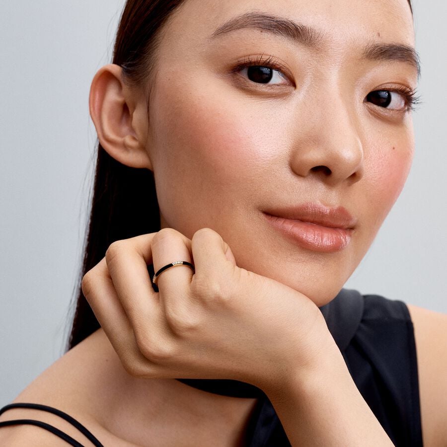 Pandora Black Enamel & Stones Ring