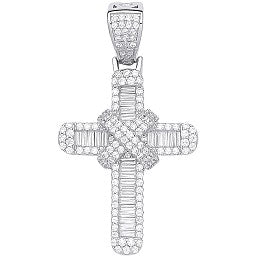 Coe & Co Sterling Silver Round & Baguette CZ Kiss Cross with Chain