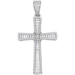 Coe & Co Sterling Silver Baguettes & Round CZs Large Cross with Chain