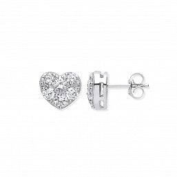 Coe & Co Sterling Silver Pave Set Heart Stud Earrings