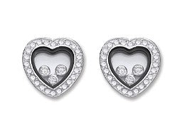 Coe & Co Silver Floating CZ Heart Stud Earrings