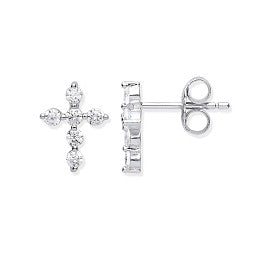 Coe & Co Sterling Silver CZ Small Cross Stud Earrings