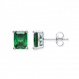 Coe & Co Sterling Silver Green CZ Emerald Cut Stud Earrings