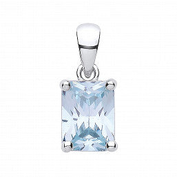 Coe & Co Sterling Silver Aquamarine Cz Pendant & Chain