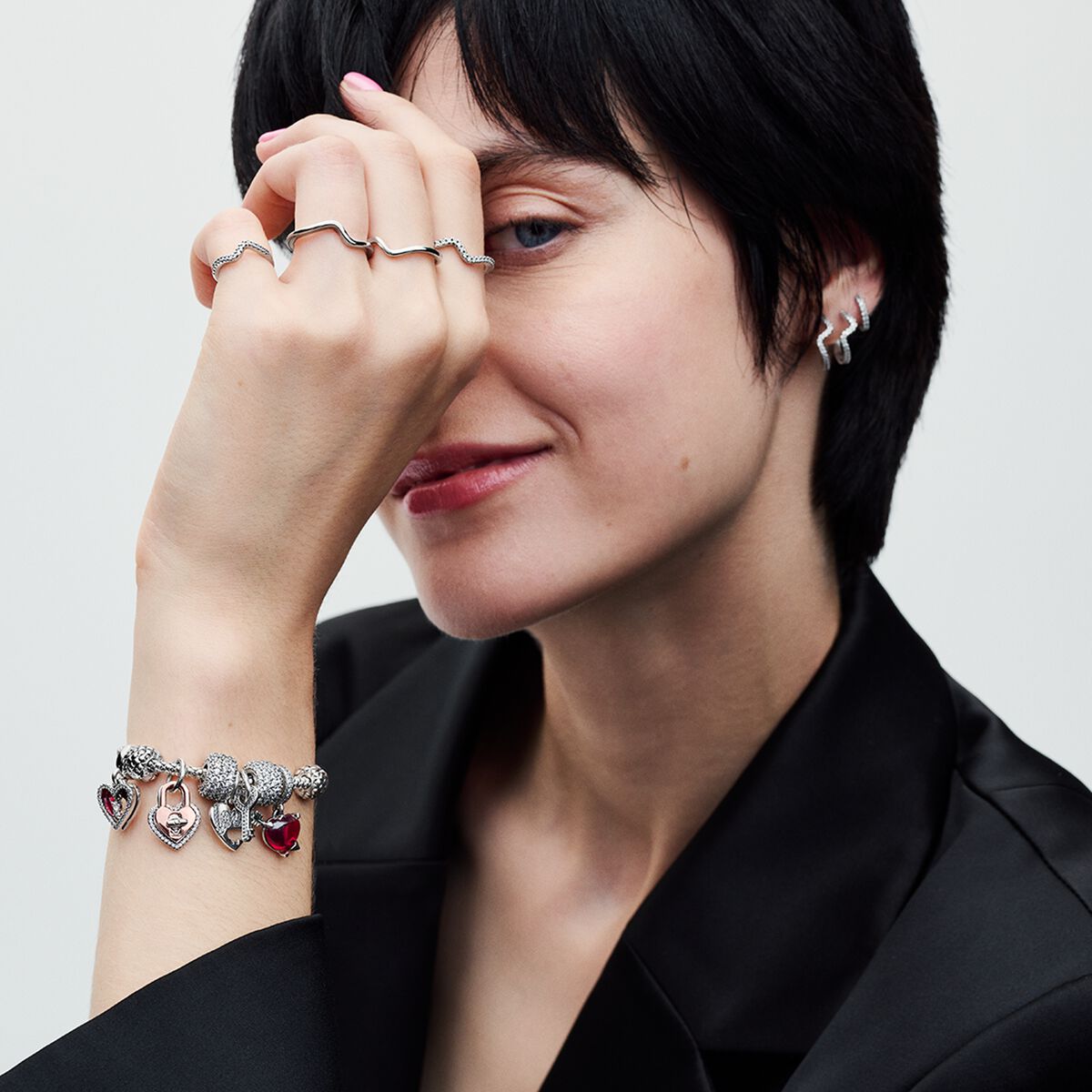 Pandora Red Heart & Keyhole Double Dangle Charm