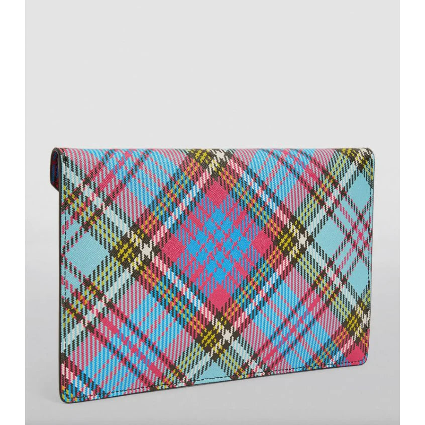 Vivienne Westwood McAndy Tartan Biogreen Saffiano Printed Envelope Clutch