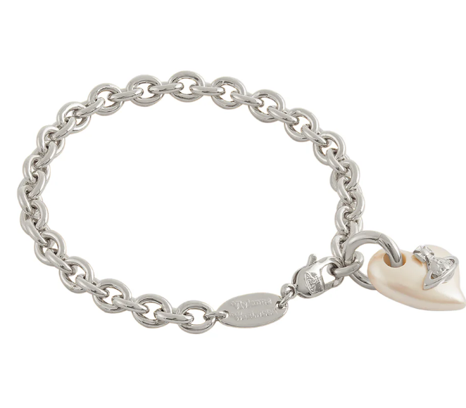 Vivienne Westwood Florentia Silver Tone Freshwater Pearl Heart Bracelet