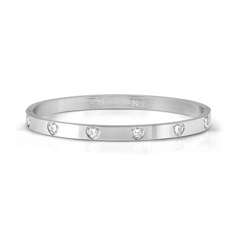 Nomination Pretty Bangles Stainless Steel Cubic Zirconia Heart Hinged Bangle