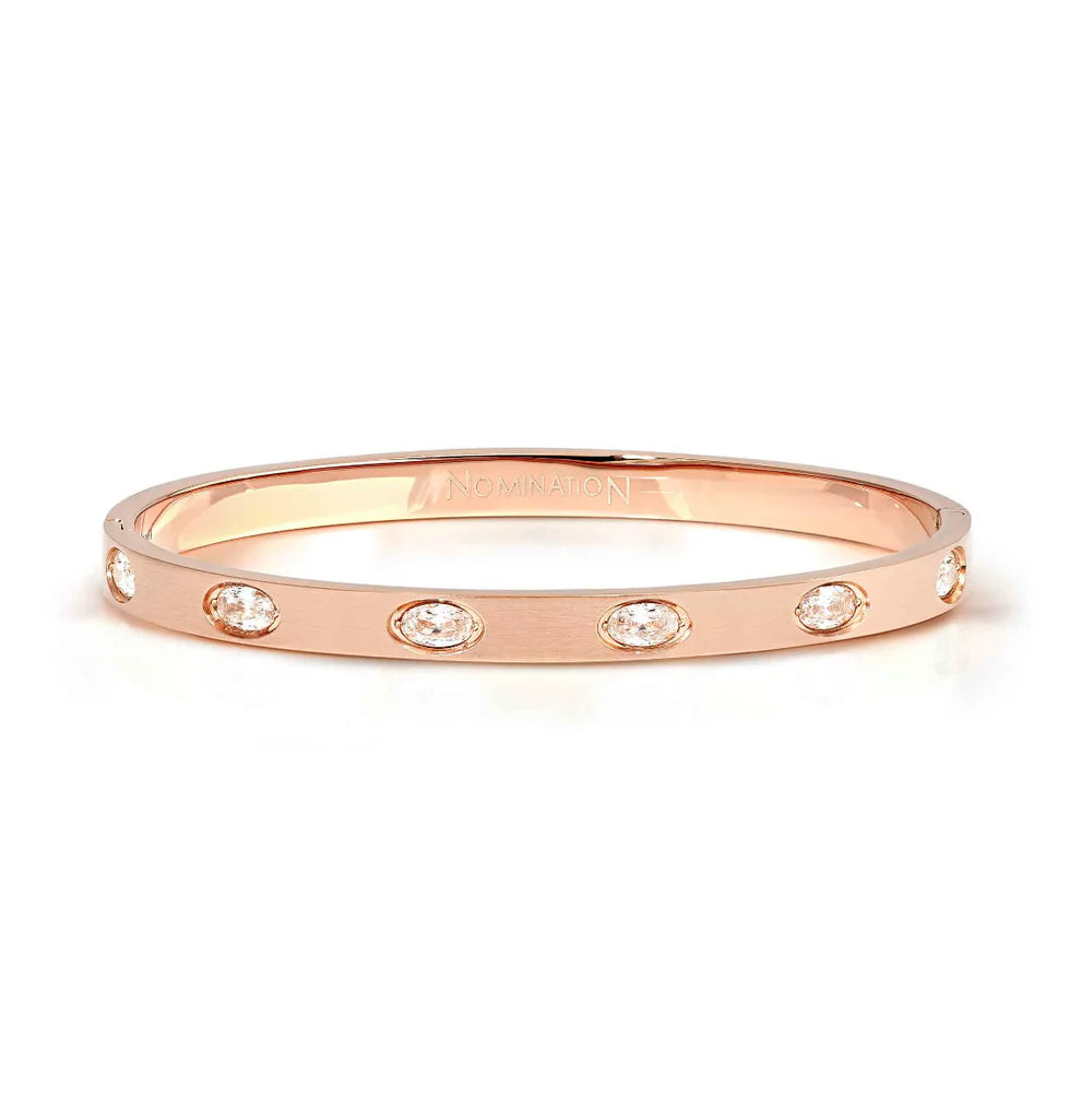 Nomination Pretty Bangles Rose Gold Plated Cubic Zirconia Ovals Hinged Bangle
