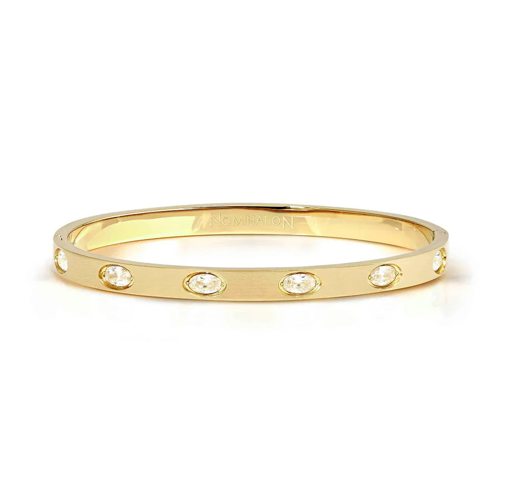 Nomination Pretty Bangles Yellow Gold Plated Cubic Zirconia Ovals Hinged Bangle