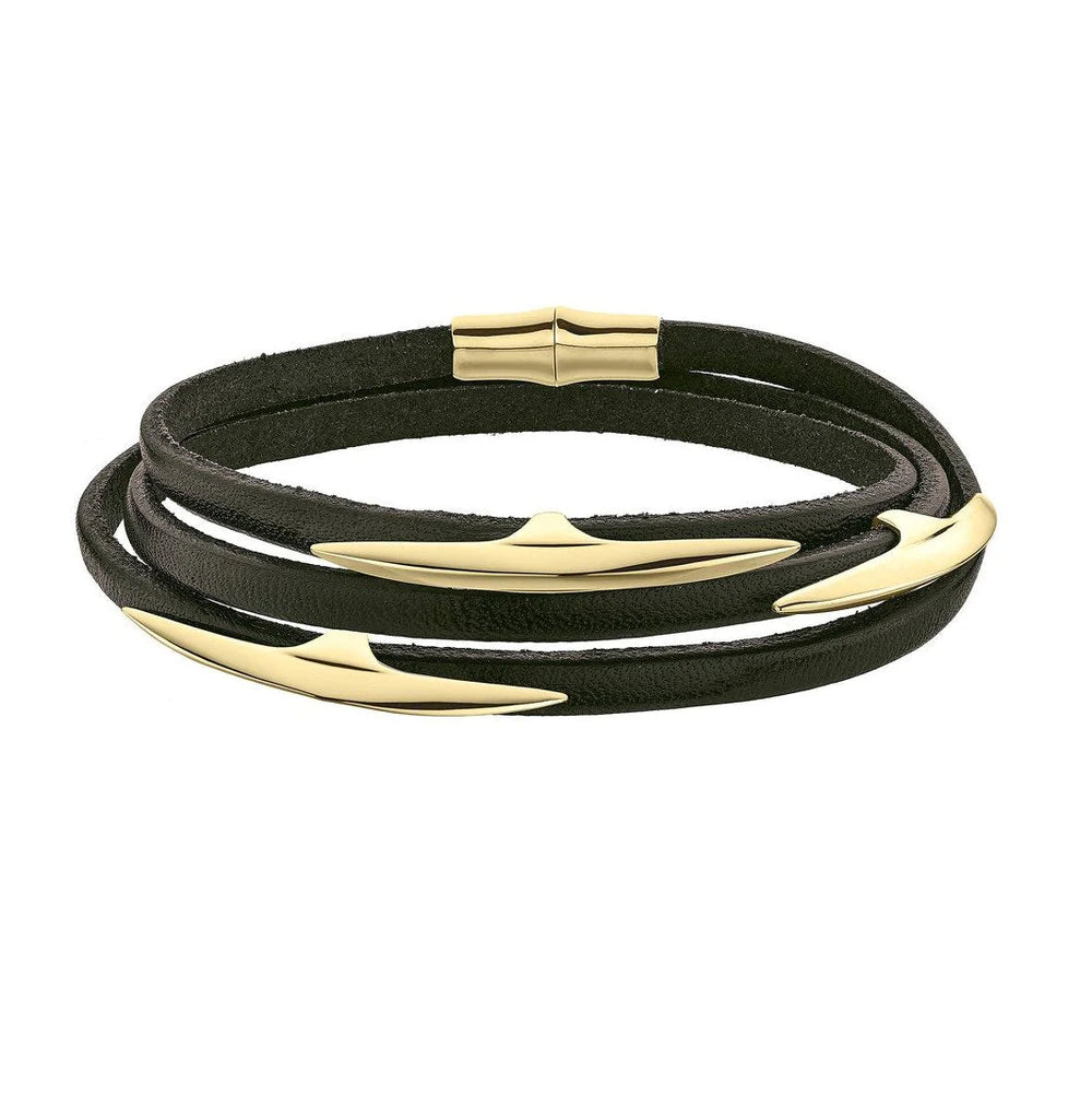 Shaun Leane Multi Arc 18ct Gold Plated Sterling Silver Brown Leather Wrap Bracelet