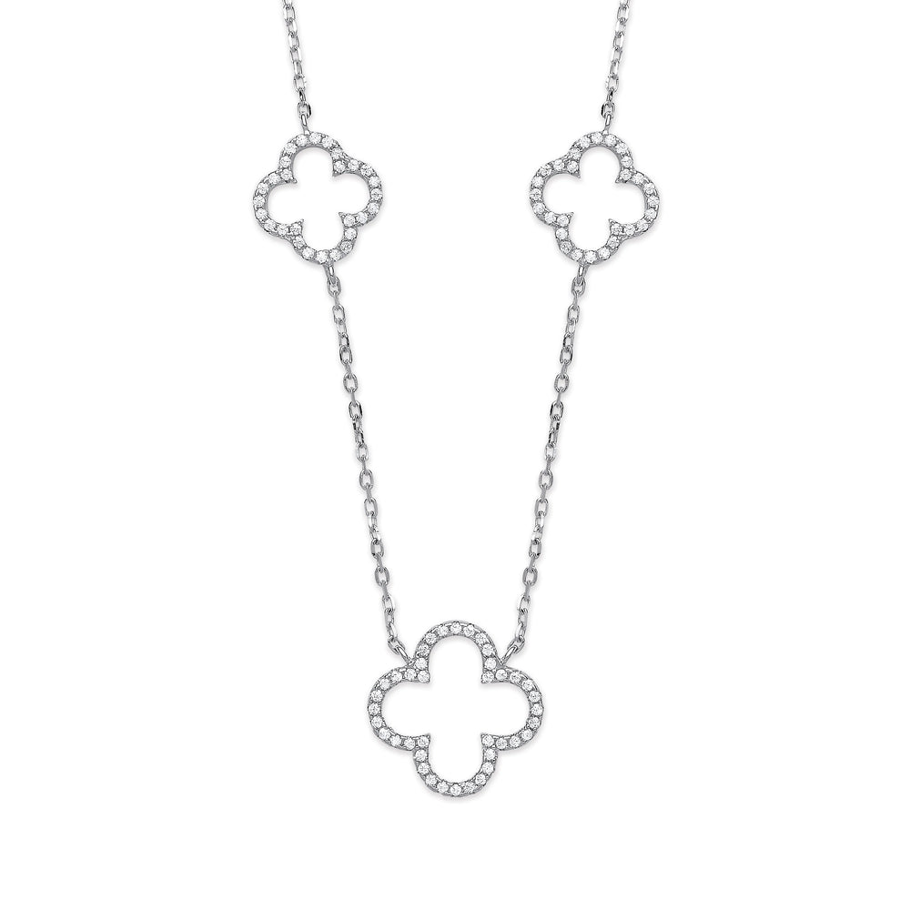 Coe & Co Silver Cz Four Leaf Clover Pendant 16" Necklace