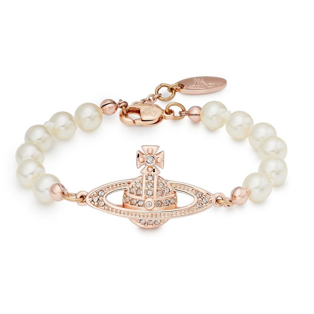 Vivienne Westwood Rose Gold Tone Mini Bas Relief Pearl Bracelet