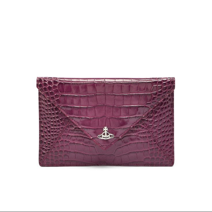 Vivienne Westwood Envelope Clutch Embossed Croc Leather Purple