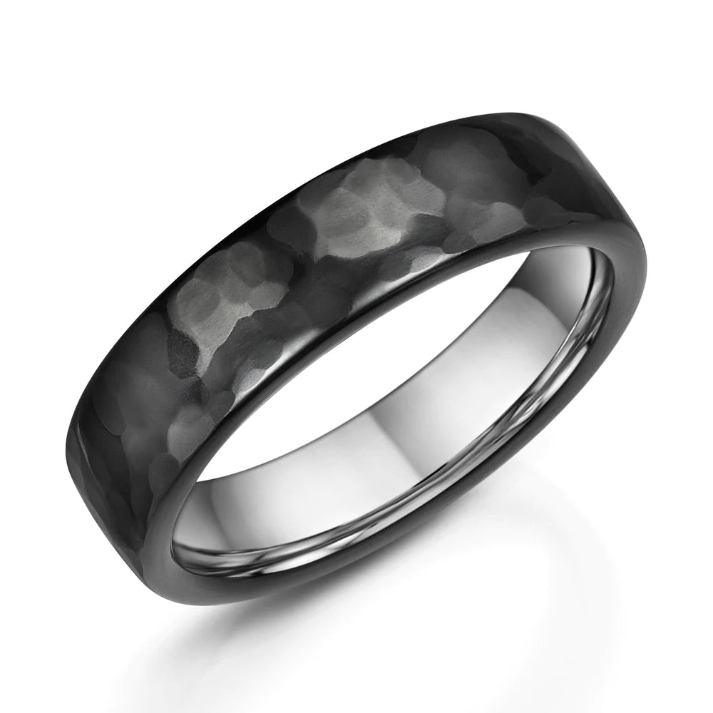 Zedd Zirconium & Silver Inlay 6mm Hammered Wedding Ring