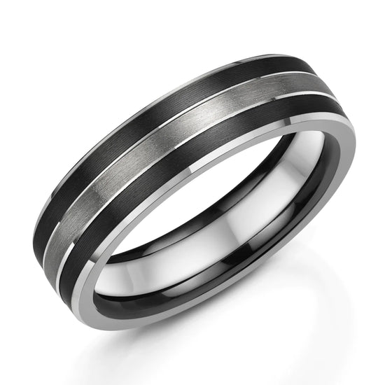 Zedd Zirconium & Platinum Silver Inlay 6mm Wedding Ring