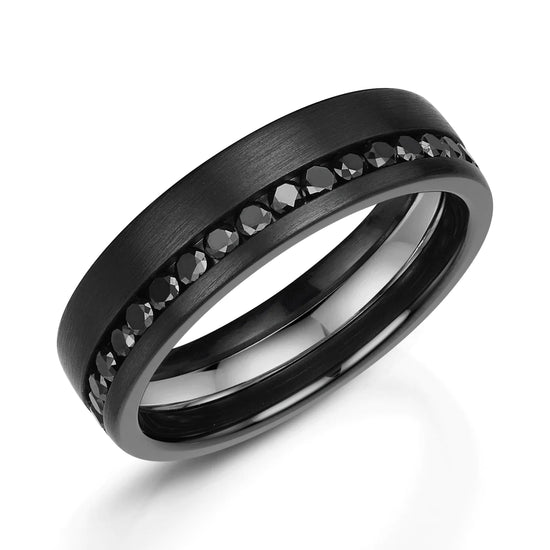Zedd Zirconium & Platinum Inlay With Black Diamond Wedding Ring