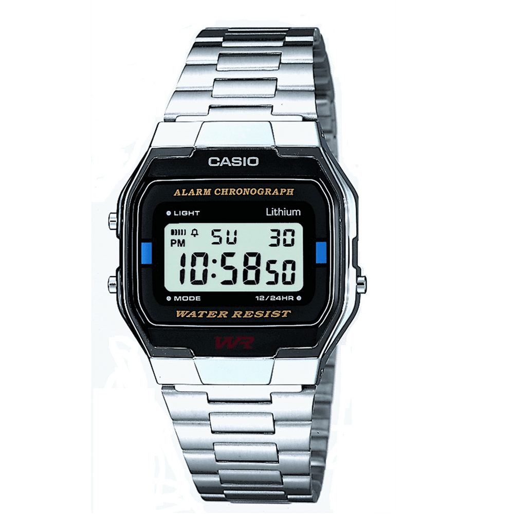 Casio Vintage Retro Silver Stainless Steel Digital Watch A163WA-1QES