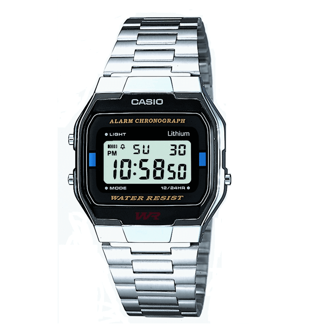 Casio Vintage Retro Silver Stainless Steel Digital Watch A163WA-1QES