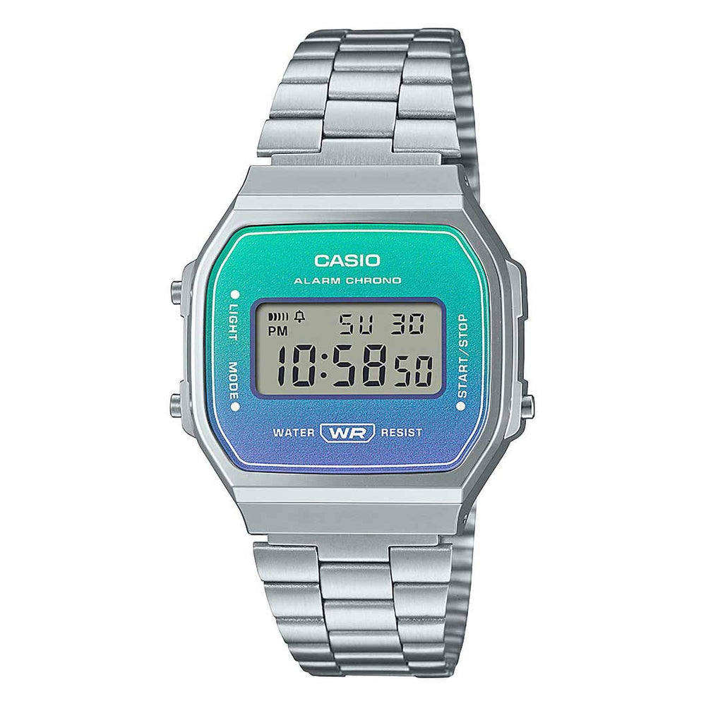 Casio Vintage Retro Silver/Blue Stainless Steel Digital Watch A168WER-2AEF