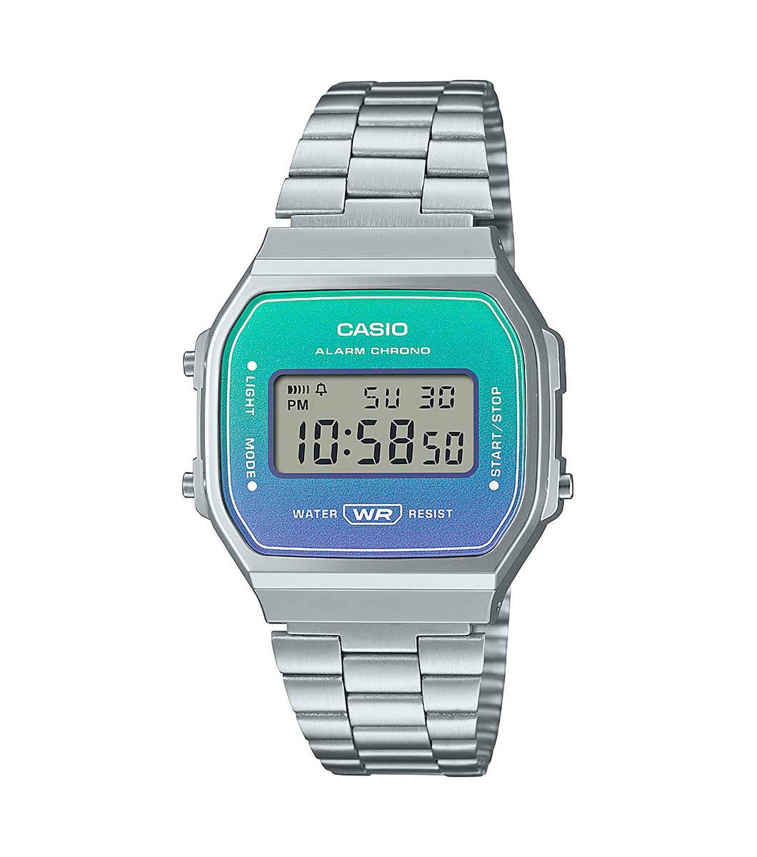 Casio Vintage Retro Silver/Blue Stainless Steel Digital Watch A168WER-2AEF