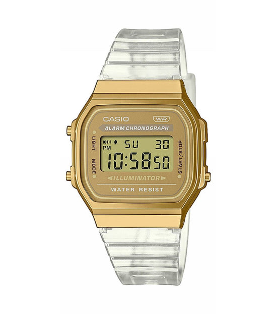 Casio Vintage Retro Transparent/Gold Stainless Steel Digital Watch A168XESG-9AEF