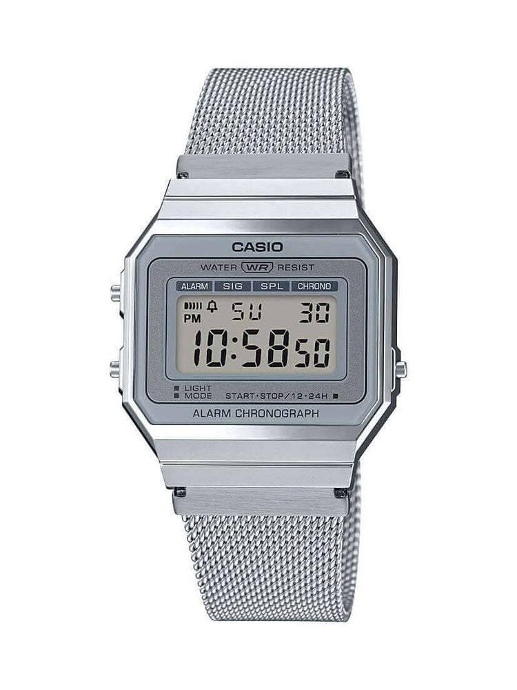 Casio Vintage Retro Silver Stainless Steel Mesh Strap Digital Watch A700WEM-7AEF