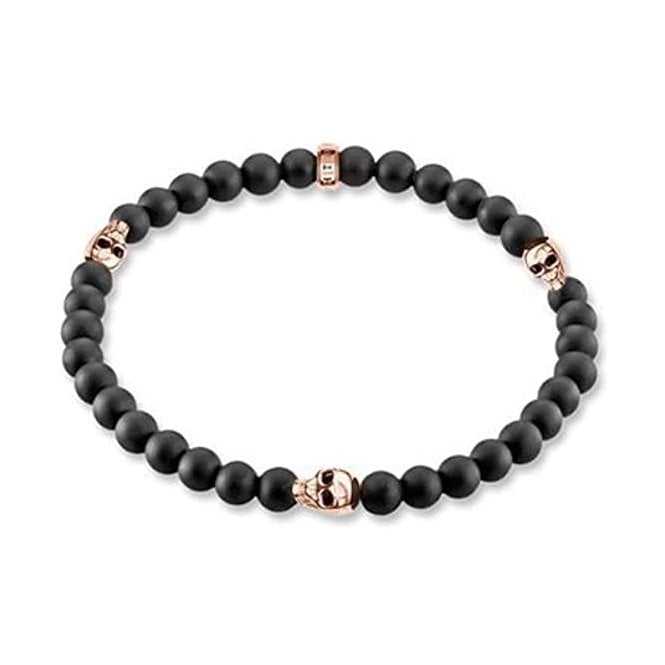 Thomas Sabo Mens Black and Rose Beaded Skull Bracelet