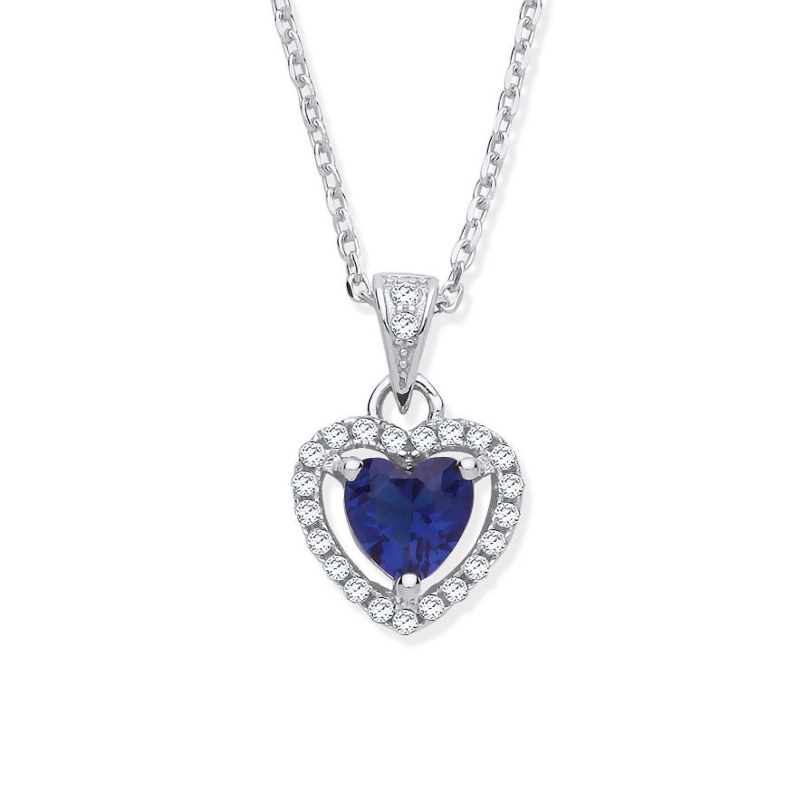 Coe & Co Silver Blue CZ Halo Heart Pendant Necklace