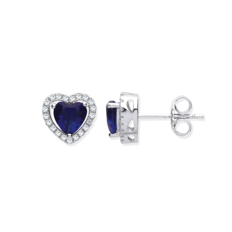 Coe & Co Silver Blue Cz Halo Heart Stud Earrings