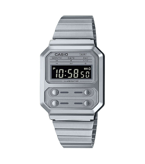 Load image into Gallery viewer, Casio Vintage Silver Stainless Steel Digital Watch A100WE-7BEF
