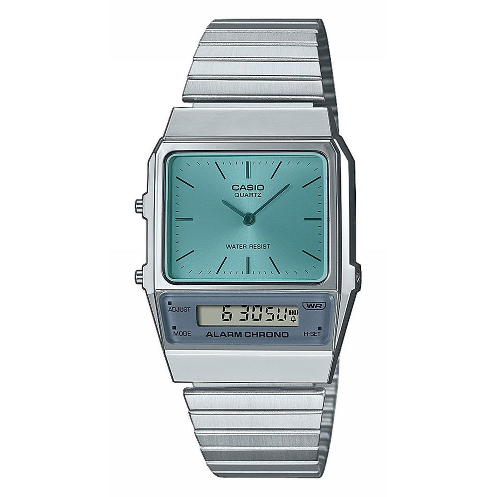 Casio Vintage Stainless Steel and Light Blue Watch AQ-800EC-2AEF