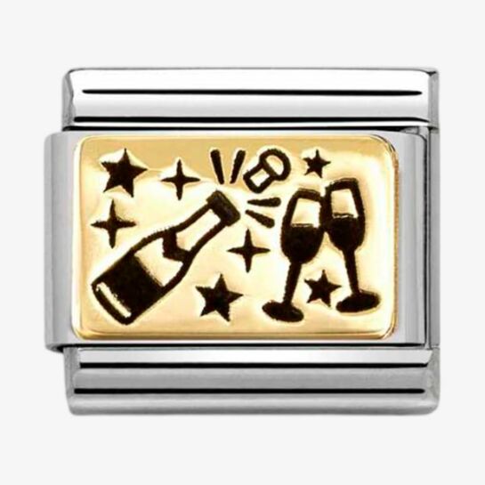 Nomination CLASSIC Gold & Black Champagne Bottle And Glasses Charm
