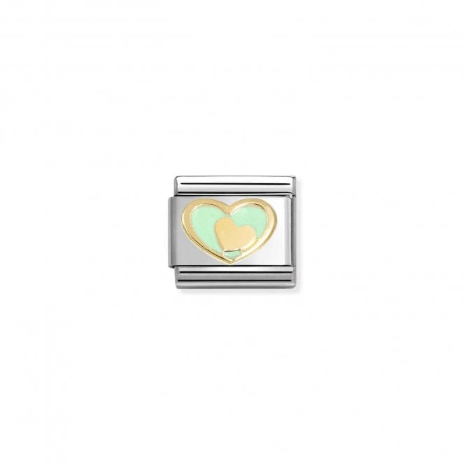 Nomination Classic Link Green Heart with Gold Heart