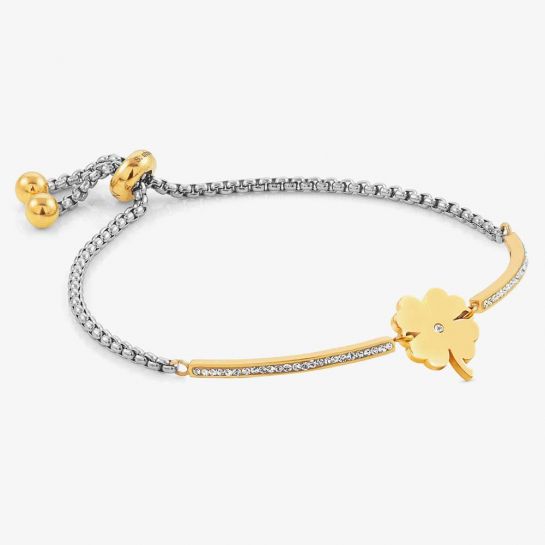 Nomination Milleluci Gold Finish Cubic Zirconia Four-Leaf Clover Bracelet