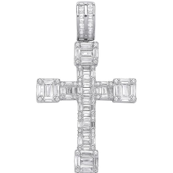 Coe & Co Silver Cz Baguettes Fancy Cross Pendant with Chain