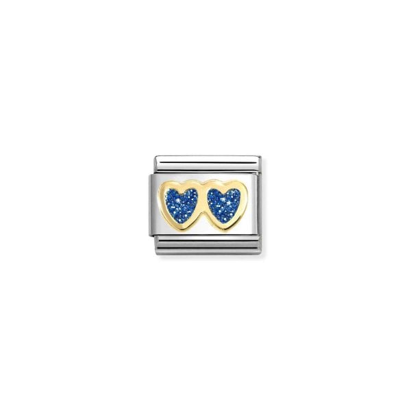 Nomination Classic Link Double Heart with Blue Glitter