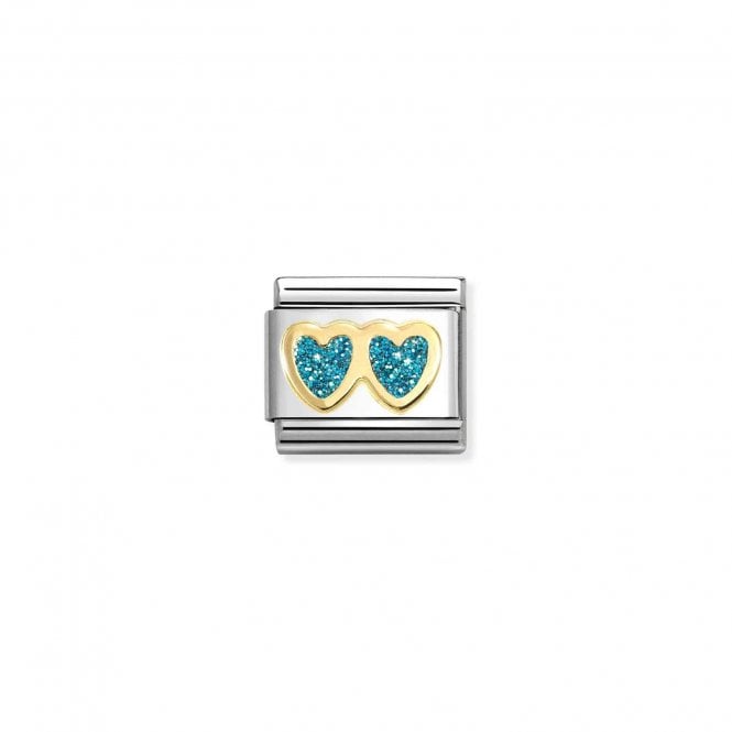 Nomination Classic Link Double Heart with Turquoise Glitter