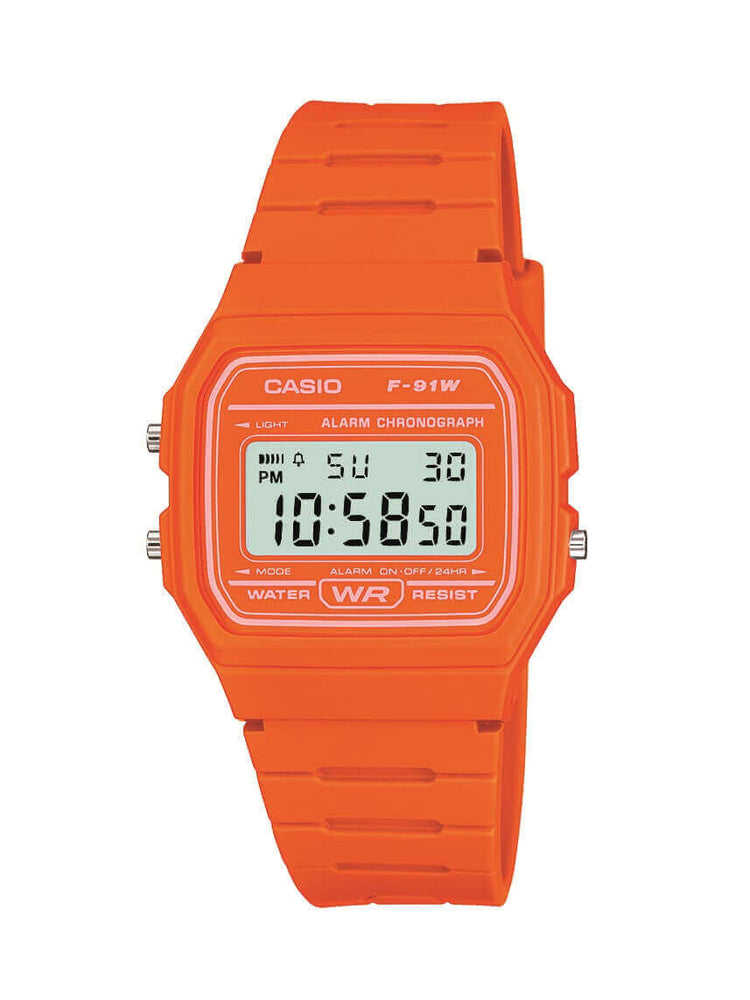 Casio Vintage Retro Orange Resin Digital Watch F-91WC-4A2EF