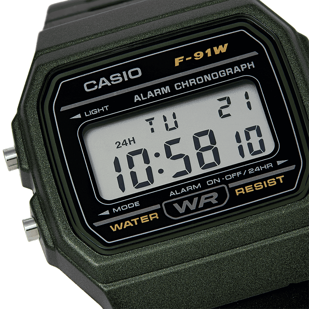 
                      
                        Casio Vintage Retro Green Bezel Resin Digital Watch F-91WM-3AEF
                      
                    