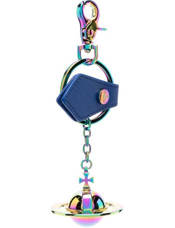 Vivienne Westwood Blue Saffiano 3D Orb Iridescent Keyring