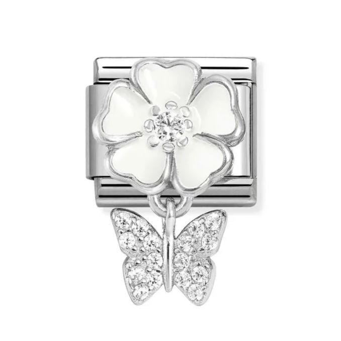 Nomination Classic Silver White Peach Blossom Pendant Butterfly Charm