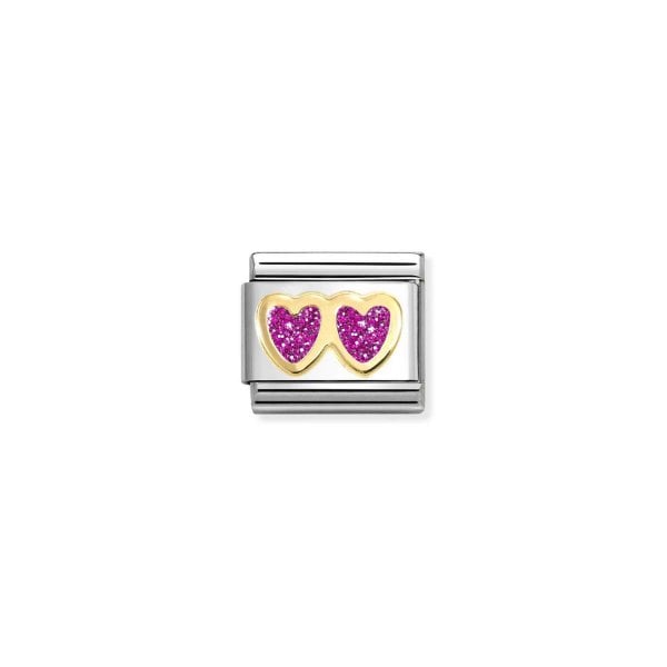 Nomination Classic Link Double Heart with Fuchsia Glitter
